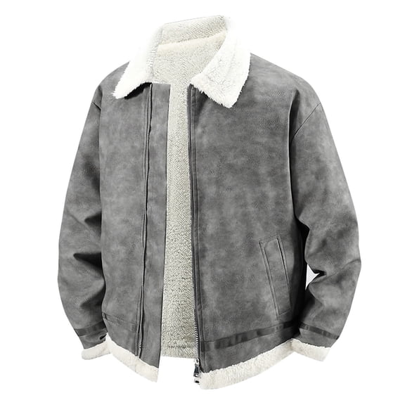 Men's Faux Suede Sherpa Lined Jacket Fleece Collar Full Zip Vintage Warm Winter Coat with Pockets