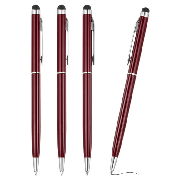 Ballpoint Pen with Stylus Tip, 4Pcs 2 in 1 Metal Pen Black Ink 1.0mm Medium Point Stylus Pen for Touch Screens, Dark Red