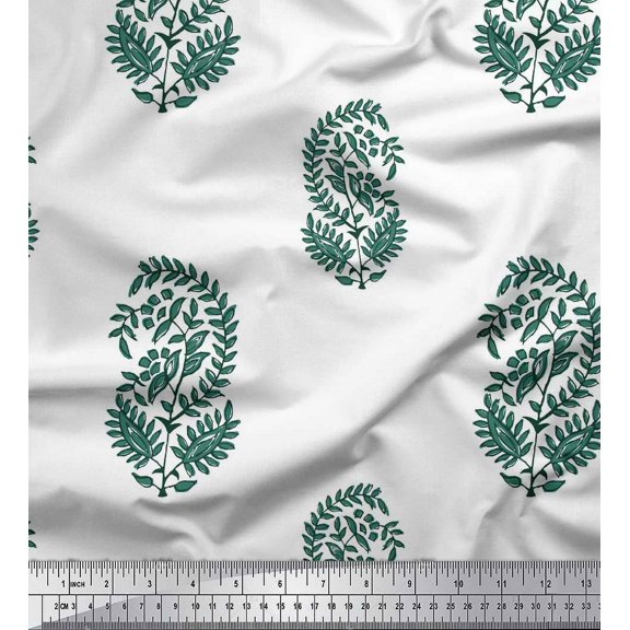 Soimoi Cotton Voile Fabric Leaves Block Decor Fabric Printed Yard 42 Inch Wide