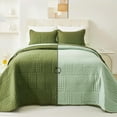 thumbnail image 3 of Evenhug 3-Piece Queen Quilt Set Soft Patchwork Pattern Bedding Set Lightweight Microfiber Ultrasonic Bedspread With Shams for All Season, Green, 90"*92", 3 of 7