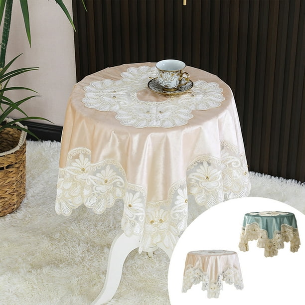 Xihbxyly Mantel de Gamuza con Bordado de Diamantes, Lujoso Diseño Verde y Beige, Elegante Decoración para El Comedor, Detalles de Alta Gama para El Hogar, Versátil para Cualquier Ocasión, 90 X 90 Cm.