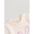 thumbnail image 5 of Suealasg Kids Girl Easter Clothes 2Pcs Toddler Baby Girl Summer Outfit Short Sleeve Crew Neck Letters Print Tops +Bunny Print Elastic Flare Pants, 5 of 9