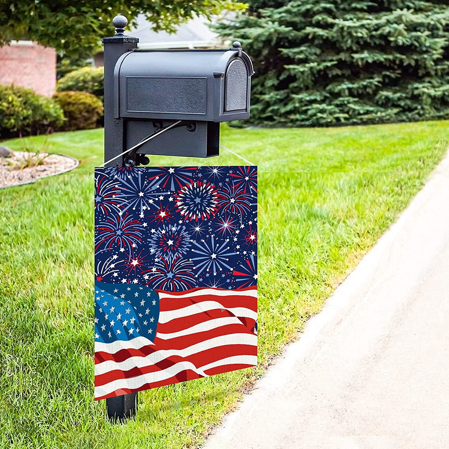 4th of July Garden Flag Patriotic American Flag Fireworks Yard Flags Double-Sided Red Blue White Holiday Outdoor Decor for Independence Day Lawn Patio Decoration, 12.5 x 18 Inch