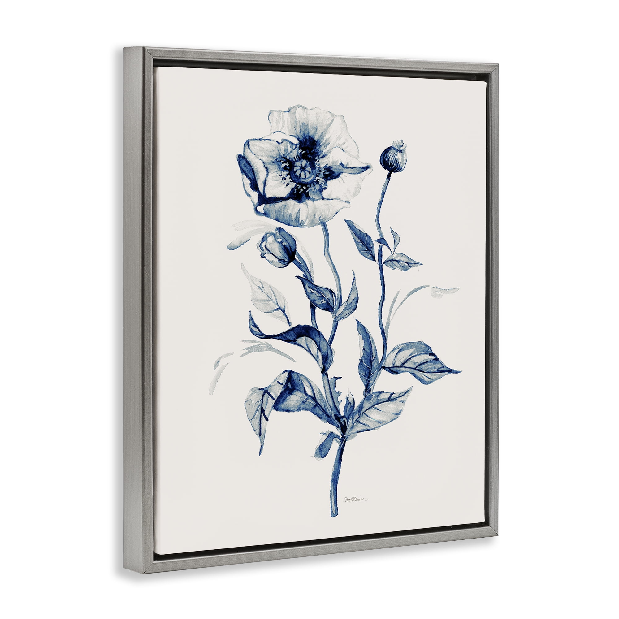 Stupell Industries Vintage Budding Florals Plants & Flowers Drawing Gray Floater Framed Canvas Art Print Wall Art, 25 x 31