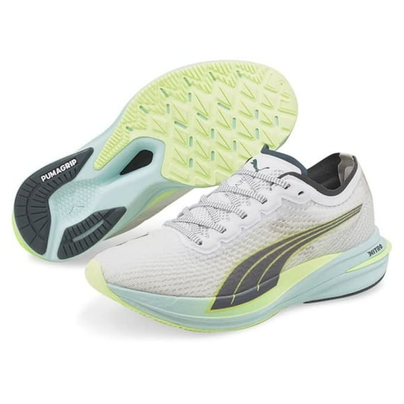 PUMA Women's Deviate Nitro Running Shoe, White/Dark Slate/Fizzy Light 11, 6.5