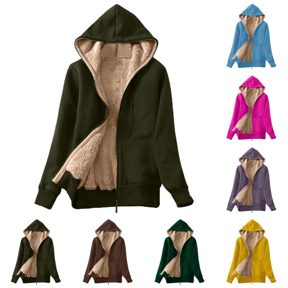 Aboser Thick Fleece Lined Hoodies for Women Zip Up Hooded Jackets Warm Long Sleeve Sweatshirt Coat Cozy Soft Sherpa Jacket Coats with Pockets