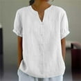 thumbnail image 2 of JFGHDG linen shirts for women Short Sleeve Cotton Linen Shirt linen button down shirt women women's short sleeve blouses graphic tees for women vintage Short Sleeved Top Shirt White XL, 2 of 5