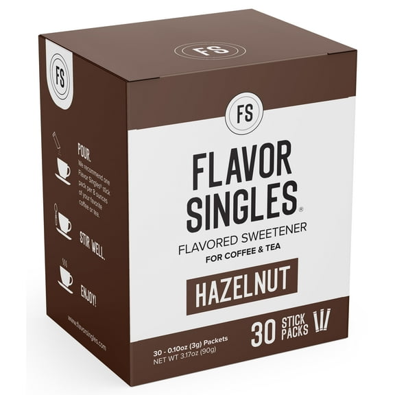 Flavor Singles Hazelnut Powdered Sweetener Packets for Coffee & Tea, Travel Ready Single-Serve Syrup Alternative, 30 Count  (Pack of 1)