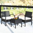 thumbnail image 4 of 3 Piece Patio Conversation Set, Outdoor Rattan Sofa Set with White Seat Cushions & Coffee Table, Patio Wicker Furniture Set for Garden Balcony Backyard Poolside (Black), 4 of 8