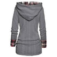 thumbnail image 5 of SLADYGLO Women Plaid Splicing Cowl Neck Long Sleeve Button Cable Knit Hood Sweater, 5 of 5