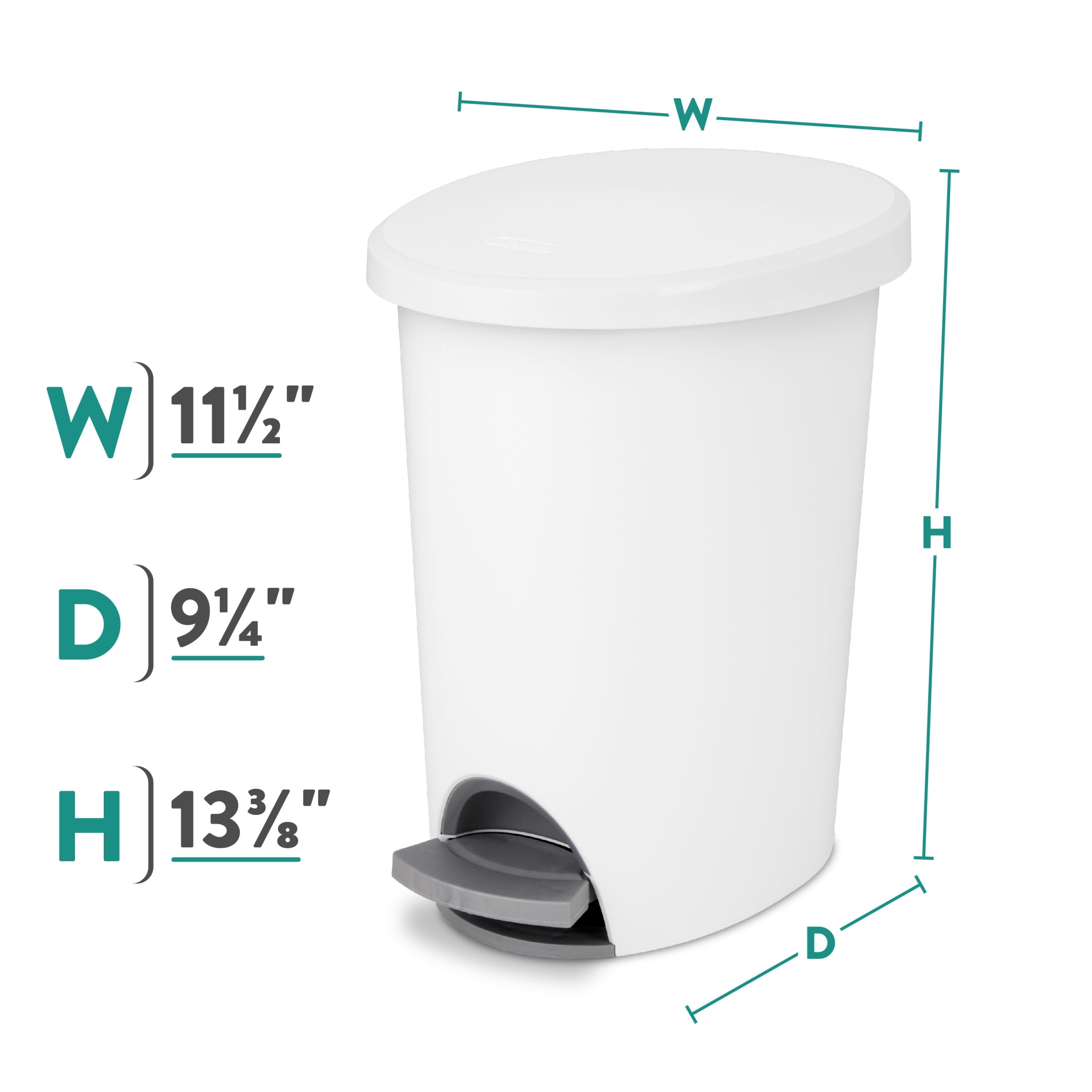Sterilite Small Bathroom Trash Can, 2.6 Gallon Plastic Garbage Bucket Bin with Step Lid, White