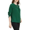 thumbnail image 5 of CURVOSPORT Women's Dressy Shirt Work Office Top Keyhole Pleated Front Ruched 3/4 Sleeve Chiffon Blouse M Green, 5 of 9