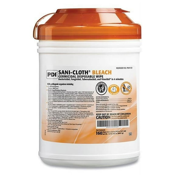Sani-cloth Bleach Germicidal Disposable Wipes - Unscented - White - 160 per Pack - 12 Pack per Case