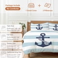 thumbnail image 6 of 3 Piece Aqua Stripe Nautical Duvet Cover Set California King,Microfiber Comforter/Quilt Cover with Corner Ties and 2 Pillowcases,Navy Blue Anchor Summer Coastal All Season Bedding with Zipper Closure, 6 of 8