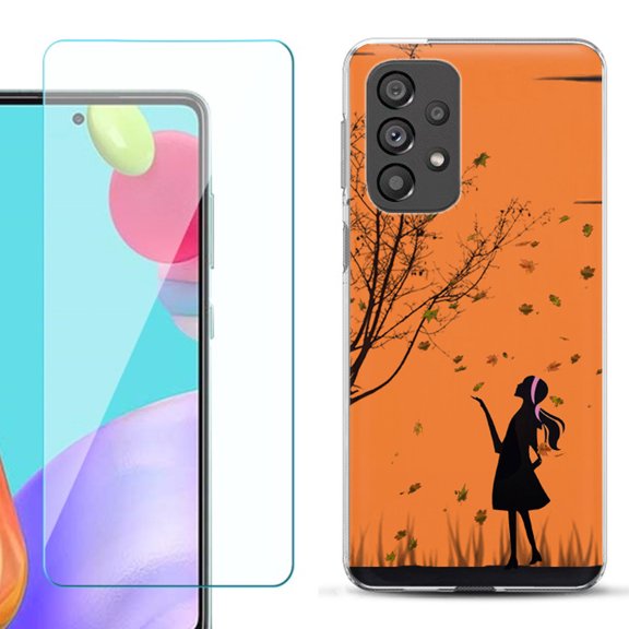 Slim-Fit Gel TPU Phone Case for Samsung Galaxy A33 5G, with Tempered Glass Screen Protector, by OneToughShield ® - Autumn Leaf