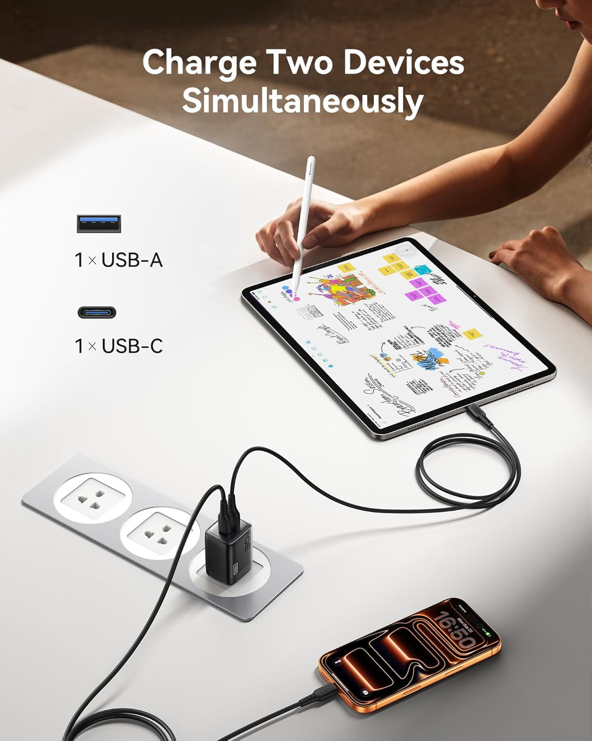JJEAN-USB C Charger, 2-Pack 30W PD QC Fast Charging Type C Charger Block With 5ft USB-C Cable, Compact USB C Wall Charger With Foldable Plug For iPhone 17 Pro Max, Samsung S25, Commuter, Travel, Yell