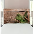 thumbnail image 1 of Antlers Headboard, Evergreen Branch Deer Antler Against Rustic Wooden Background Print, Upholstered Decorative Metal Bed Headboard with Memory Foam, Twin Size, Fern Green Umber, by Ambesonne, 1 of 4