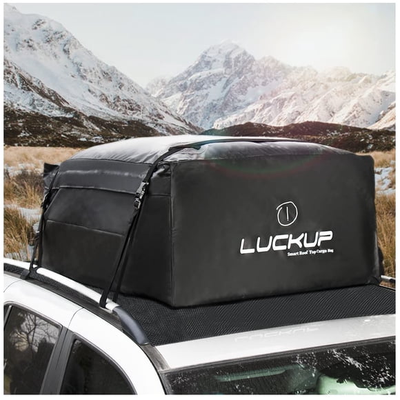 LUCKUP Roof Rack Car Cargo Carrier Bag, 18.5 Cubic Feet Rooftop Box, Waterproof & Reliable with Anti-Slip Mat, Heavy Duty Wide Straps and Buckles, Compatible for All Car Models (Black)