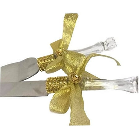 - Cake Knife and Server Set Gold Rhinestones Bow Design For Wedding Sweet 16 Birthday All Occasion