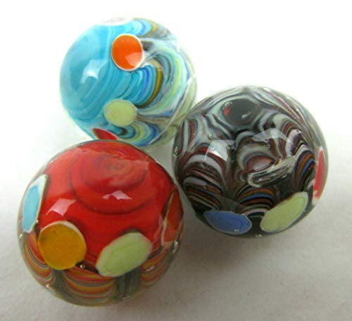 4 x 16mm Handmade Marbles Intricate Design Glass Art Toy Marbles & Gift Bag 