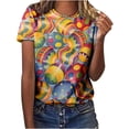thumbnail image 2 of Daisyyozoid Chandail de Pâques Drôle pour Femmes, Imprimé d'Oeufs Colorés, Blouse Décontractée et Amusante à Manches Courtes, 2 of 5