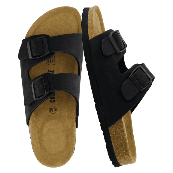 Cushionaire Lane Cork Footbed Sandals for Women – Comfortable Double Buckle Slip-On with Genuine Suede Footbed & Arch Support | Slides for Women