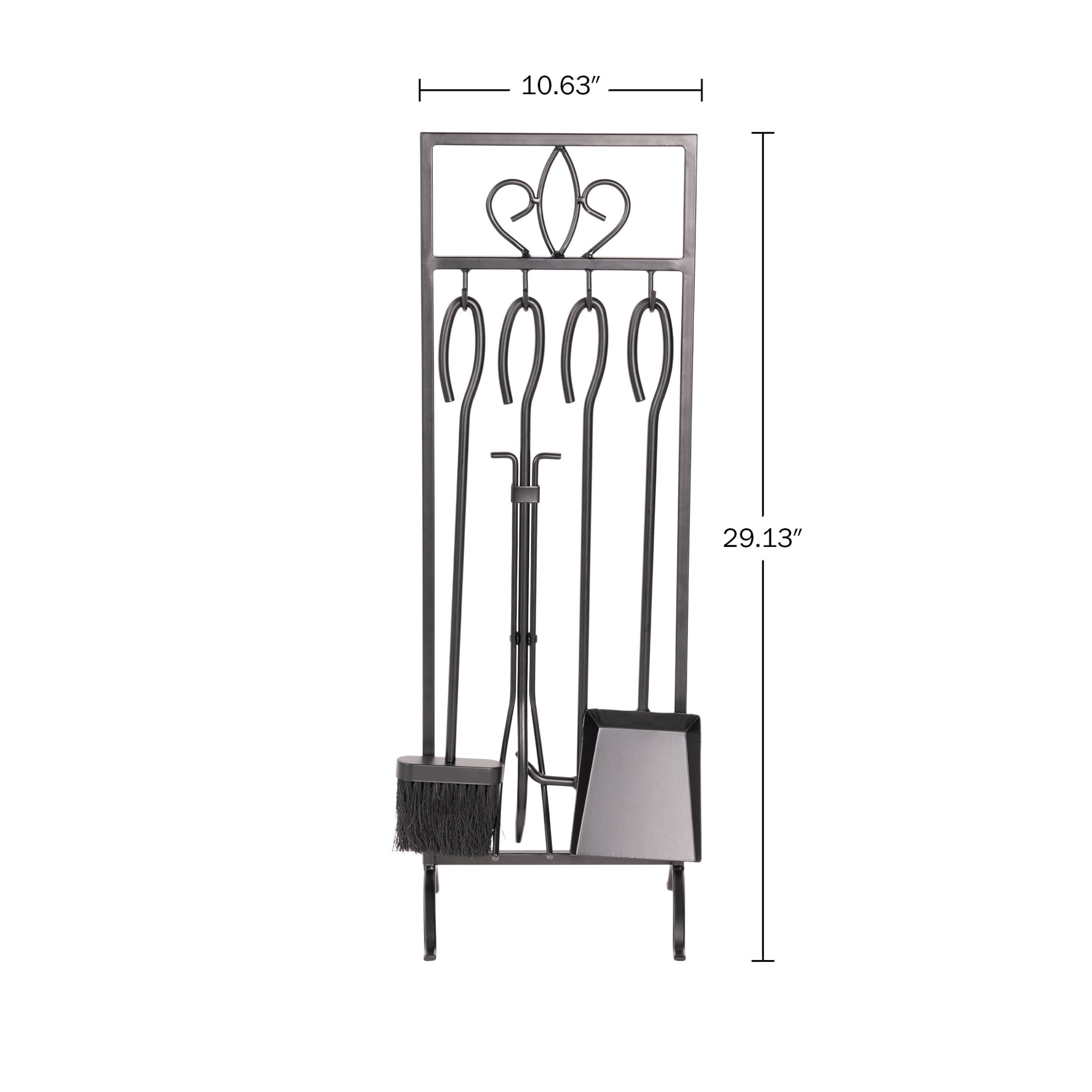 Lavish Home 5PC 29" Fireplace Tools Set - Wrought-Iron Fire Tools for Indoor/Outdoor Fire Pit Use, Fireplace Accessories Set with Poker, Tongs, Brush, Shovel, and Stand (Black)