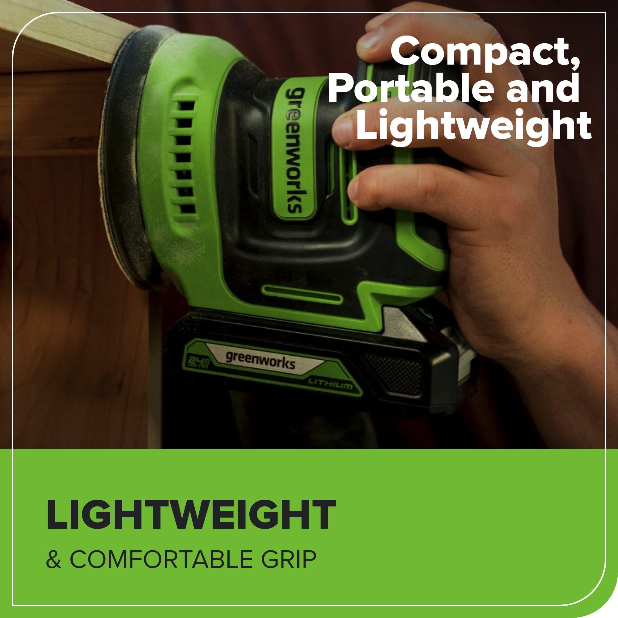 Greenworks 24V Orbital Sander Kit, 5" Random Sander Variable Speed, Tool Only