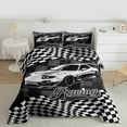 thumbnail image 2 of Homewish Racing Car Bedding Comforter Set 2pcs for Female Men Adults,Geometric Plaid Buffalo Twin Comforter Sets Microfiber,Black White Breathable Bedding Set,Breathable Home Decor, 2 of 8