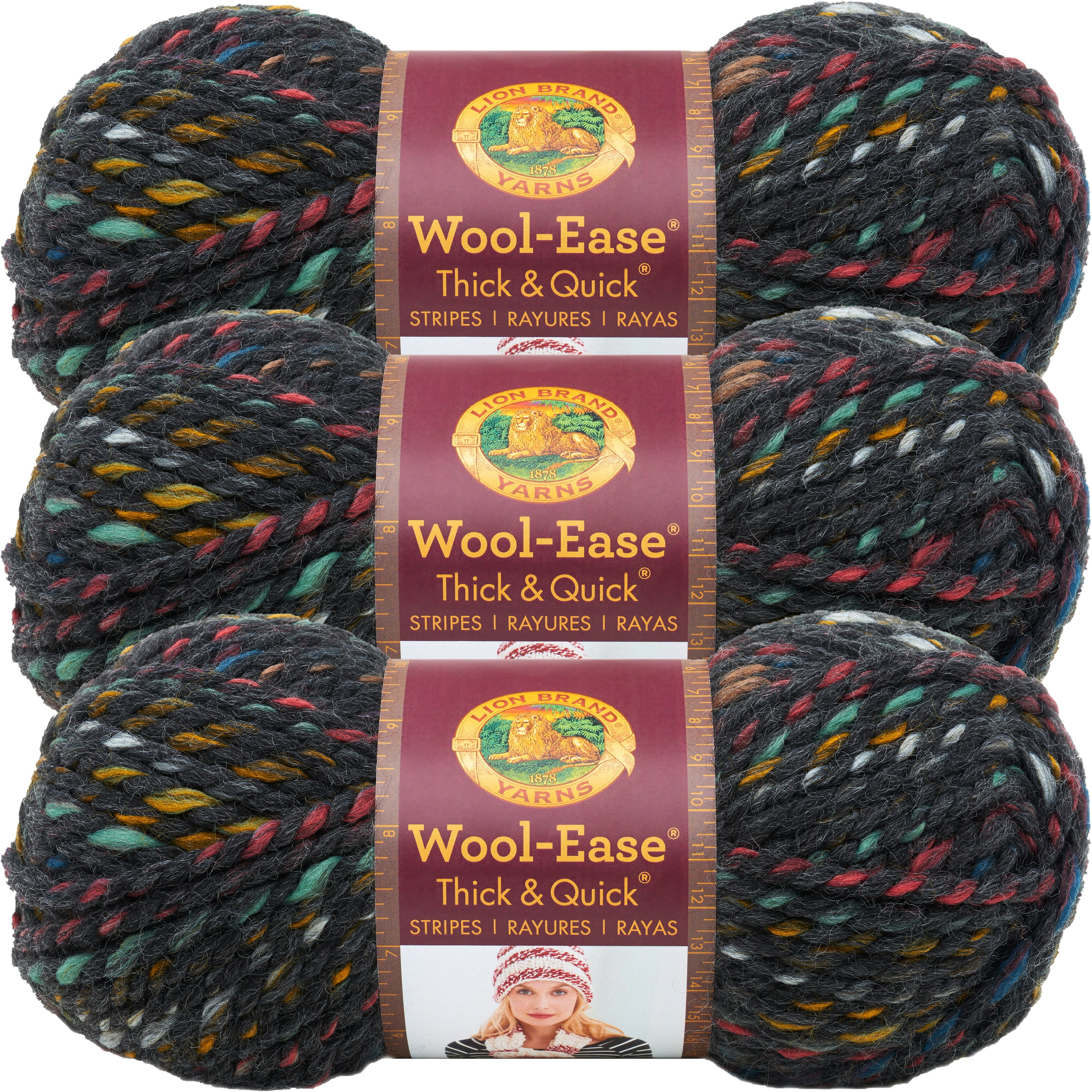 Lion Brand Wool-Ease Thick & Quick Yarn-Bedrock Stripes, Multipack Of 3
