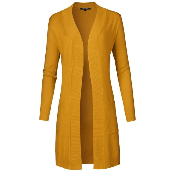 FashionOutfit Women's Solid Soft Stretch Long-line Long Sleeve Open Front Knit Cardigan