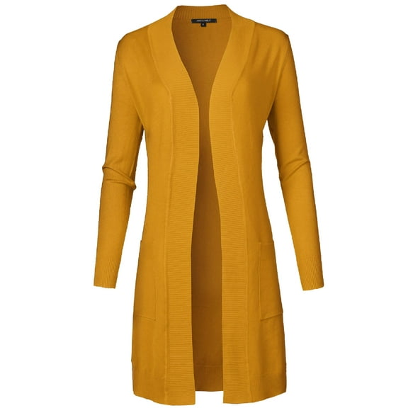 FashionOutfit Women's Solid Soft Stretch Long-line Long Sleeve Open Front Knit Cardigan
