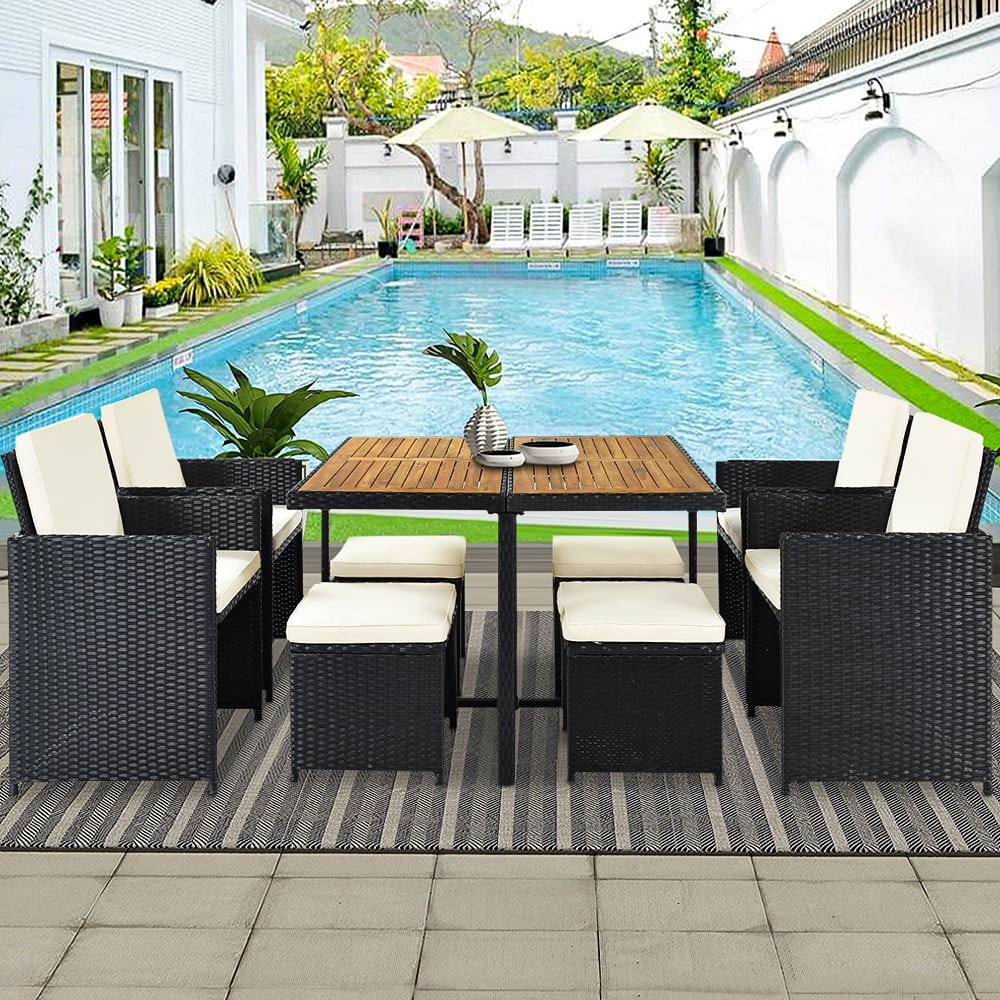 Patio Dining Sets, 9 Piece Patio Furniture Sets with 4 PE Wicker Chairs