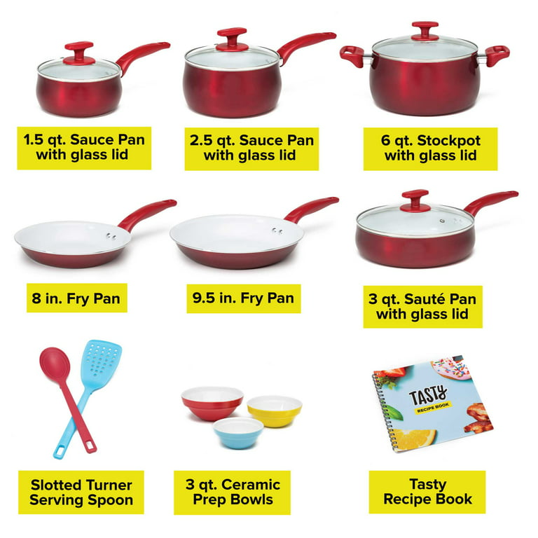 T-Fal Culinaire 16-Pc. Nonstick Aluminum Red Cookware Set. Red
