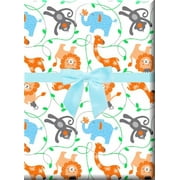 Sweet Safari Jungle Monkey Lion Animals Specialty Gift Wrapping Paper -15Foot Roll with Gift Labels