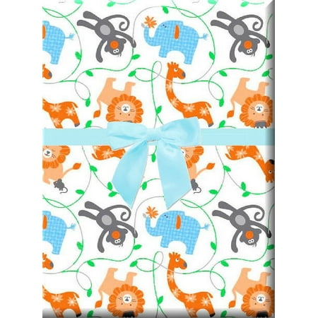 Sweet Safari Jungle Monkey Lion Animals Specialty Gift Wrapping Paper -15Foot Roll with Gift Labels