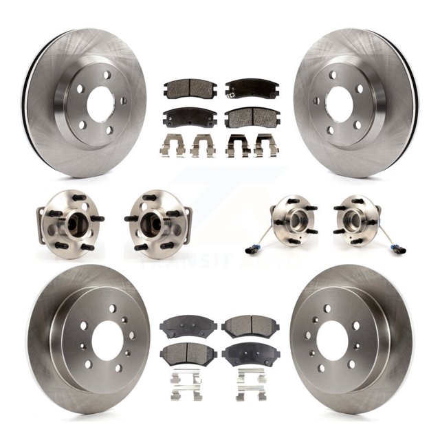 Transit Auto Front Rear Hub Bearing Assembly Disc Brake Rotor and Semi-Metallic Pads Kit (10Pc) for Car 2005 Chevrolet Impala Monte Carlo From Chassis/VIN #59143076 4-Wheel ABS (Left Right) KBB-115057