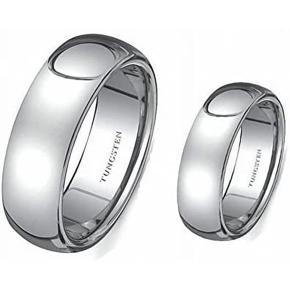 Men & Woman 8MM/6MM Polished Shiny Domed Tungsten Carbide Wedding Band Ring Set