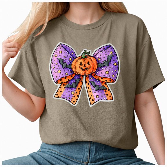 TOWED22 Halloween Shirt for Women Cute Ghost Vintage Graphic Halloween Tshirt for Party Short Sleeve Fall Shirt(Khaki,M)