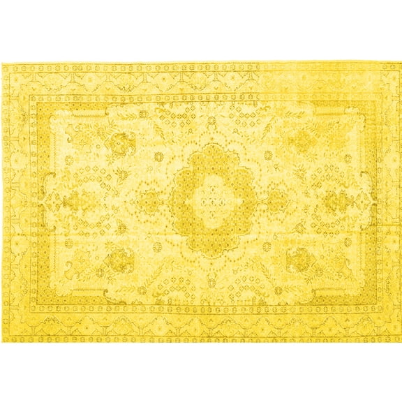 Ahgly Company Machine Washable Indoor Rectangle Persian Yellow Traditional Area Rugs, 5' x 7'