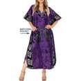 thumbnail image 3 of LA LEELA Women's Summer Batik Caftan Long Loungewear Dashiki House Dress with Pockets Sleepwear for Women Nightgown 1X-2X Purple, Footwear, 3 of 5