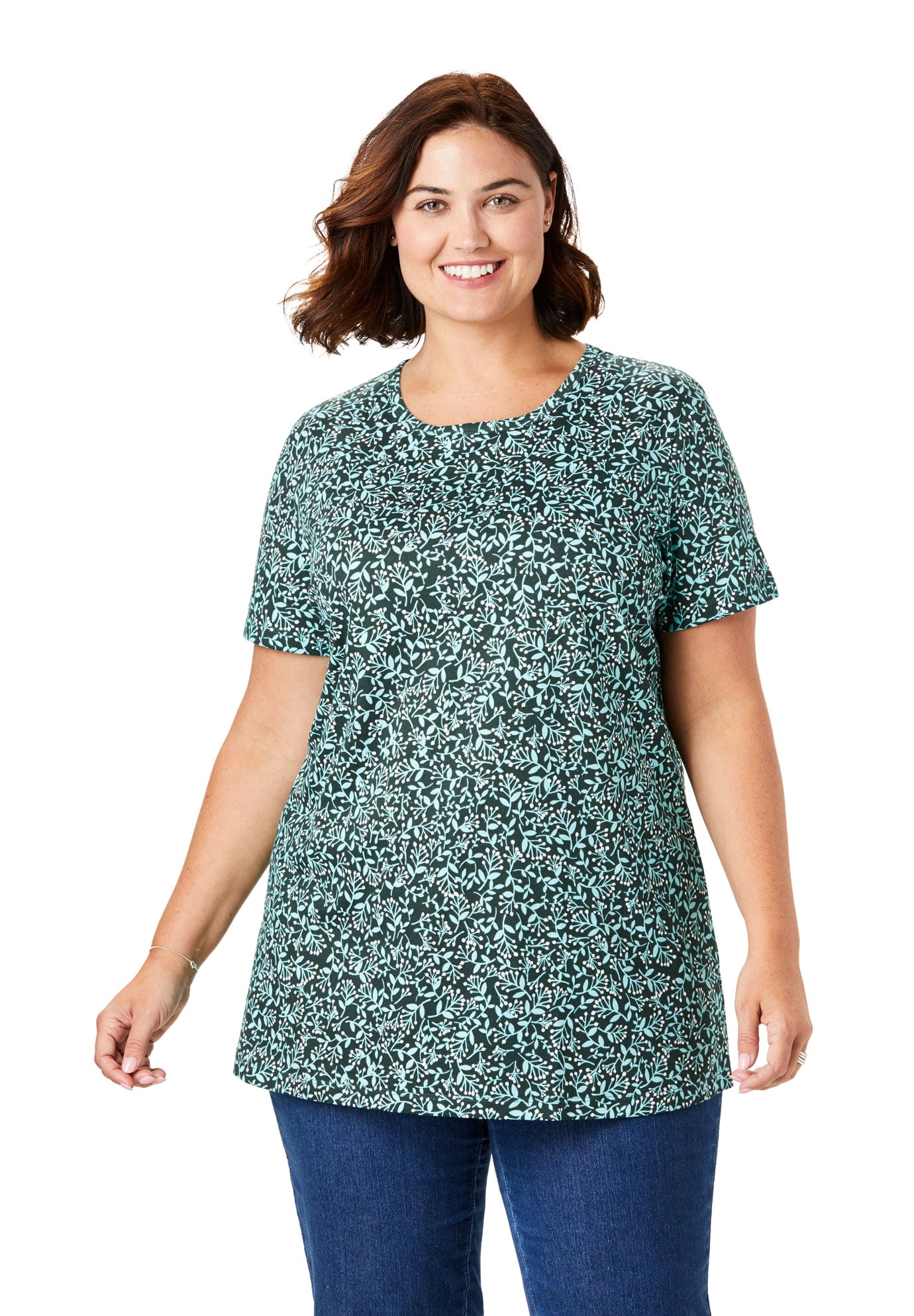 Woman Within Plus Size Perfect Crewneck Printed Tee TShirt