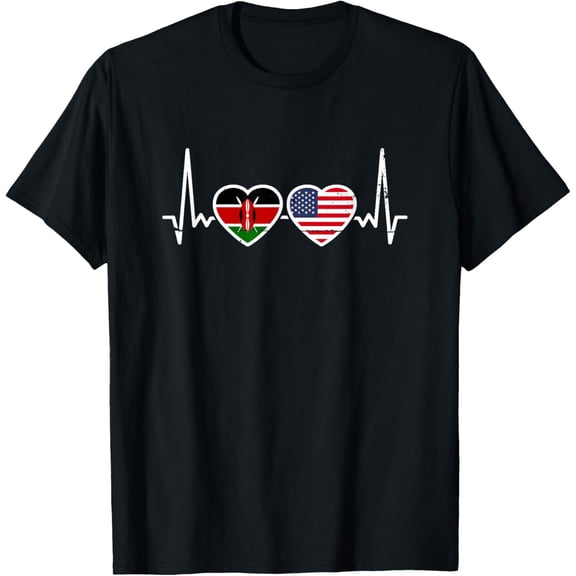 men and women can wear,Kenya USA Heartbeat Flag American Kenyan T-Shirt