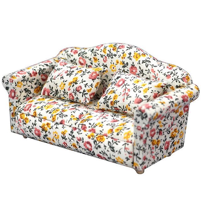 Mini Furniture Model Floral Sofa Adornment Doll House Micro Landscape Sofa
