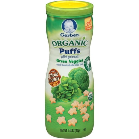 Gerber Organic Puffs Cereal Snack, Green Veggies, Naturally Flavored with Other Natural Flavors, 1.48 Ounce, 1 Count