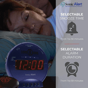 Sonic Bomb Dual Extra Loud Alarm Clock with Bed Shaker, Blue | Sonic Alert Vibrating, Heavy Sleepers, Battery Backup | Wake with a Shake