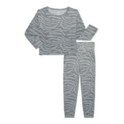 Wonder Nation Girls Ribbed Zebra Pajamas Set with Long Sleeves, Sizes 4-18 & Plus