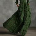 thumbnail image 4 of longantii Womens Vintage Plaid Maxi Dress Swing Deep V-Neck Long Sleeve Pleated Waist Elegant Flowy Party/Wedding Guest Dress Dark Green XS, 4 of 7