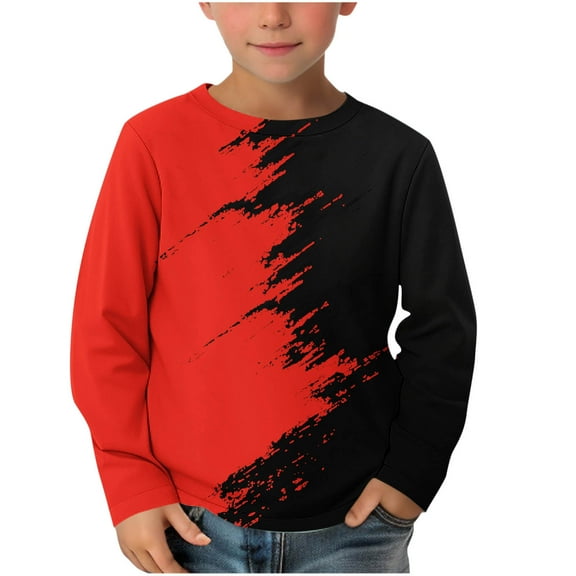 HOMADLES Boys Long Sleeve Crewneck Shirt Graphic Tee Crewneck Casual Print Casual Outdoor Sports Clasic Shirt Red 3 T