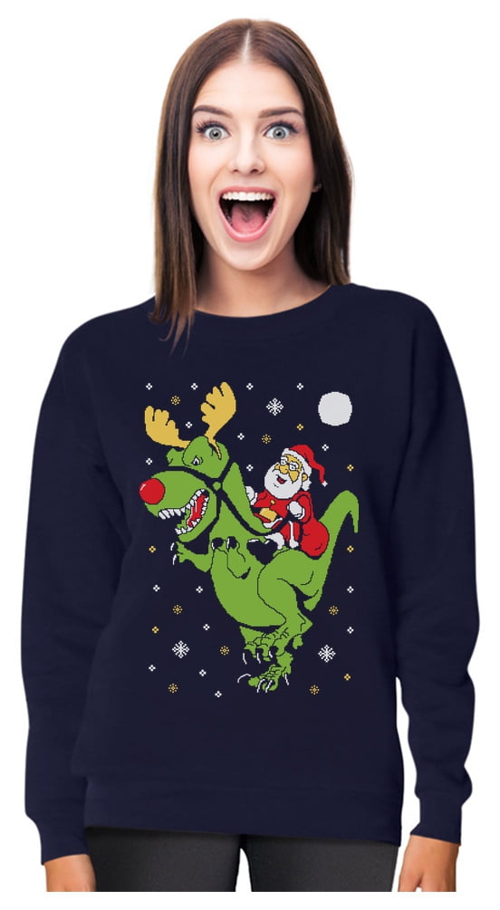 Dinosaur Raptor LOL Jesus T-rex MeMe Ugly Christmas Long Sleeve T-Shirt Holiday 